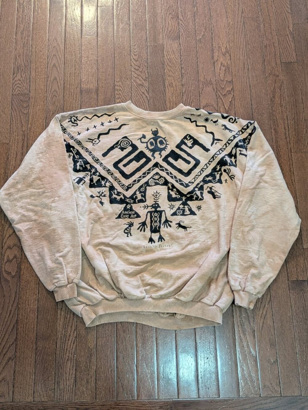 90's Dagoli "Legend Teller" Ancient Cave Art Tie Dye Crewneck Made in Canada - S